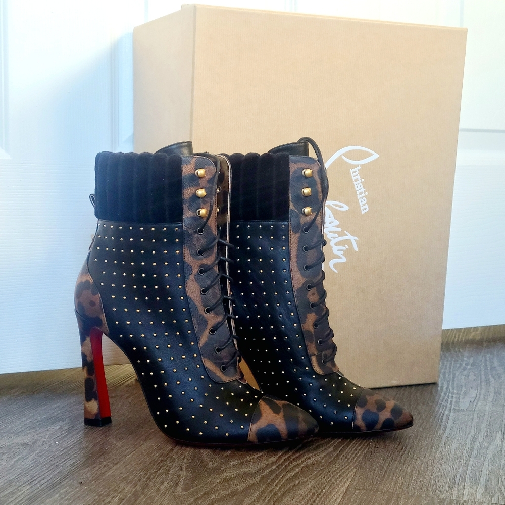 Christian Louboutin DAKITA 100 Studded Spike Leather Boots Heel Booties